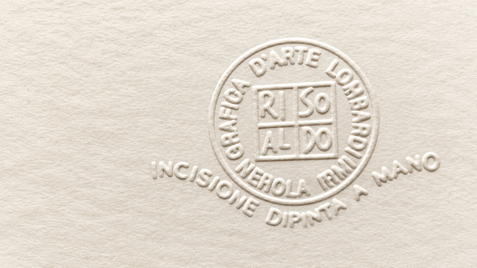 Sigillo Grafica d'Arte Lombardi su carta avorio — incisione dipinta a mano